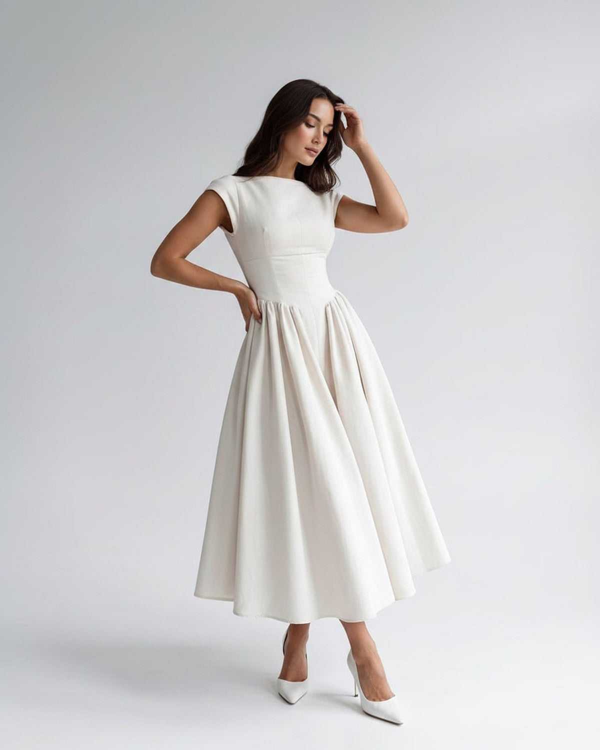 WOMEN'S FLARED A-LINE MIDI DRESS
