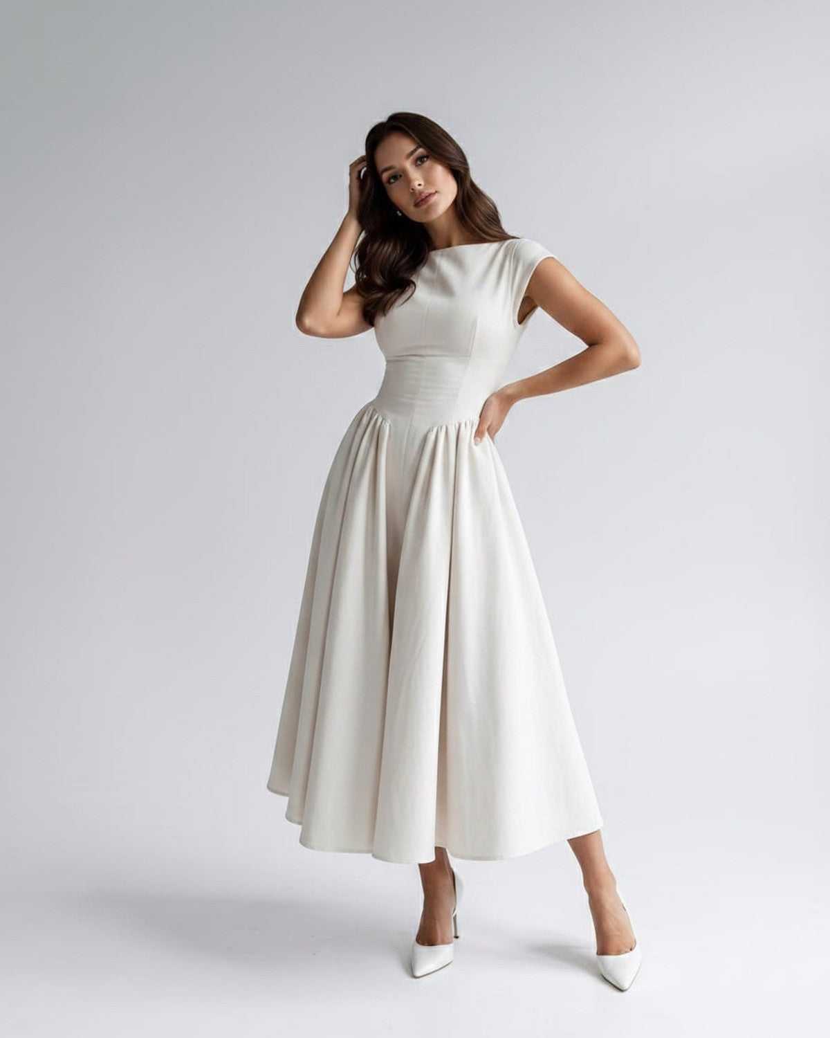 WOMEN'S FLARED A-LINE MIDI DRESS