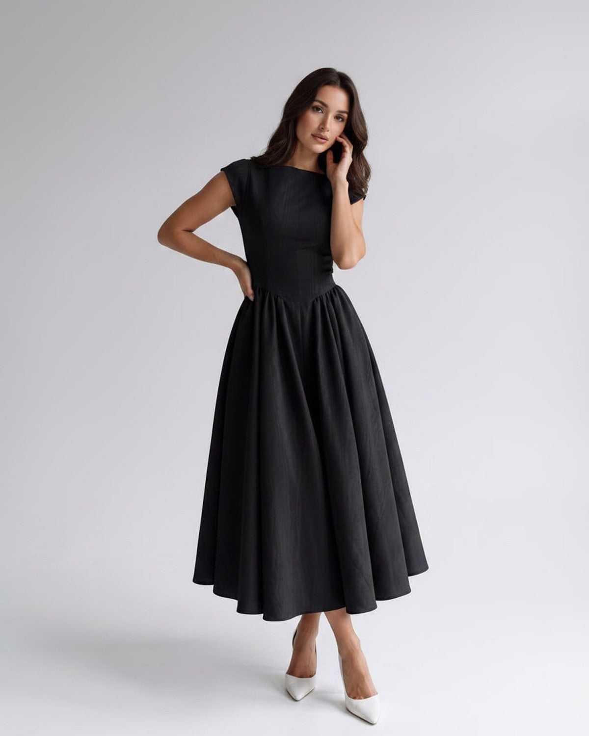 WOMEN'S FLARED A-LINE MIDI DRESS