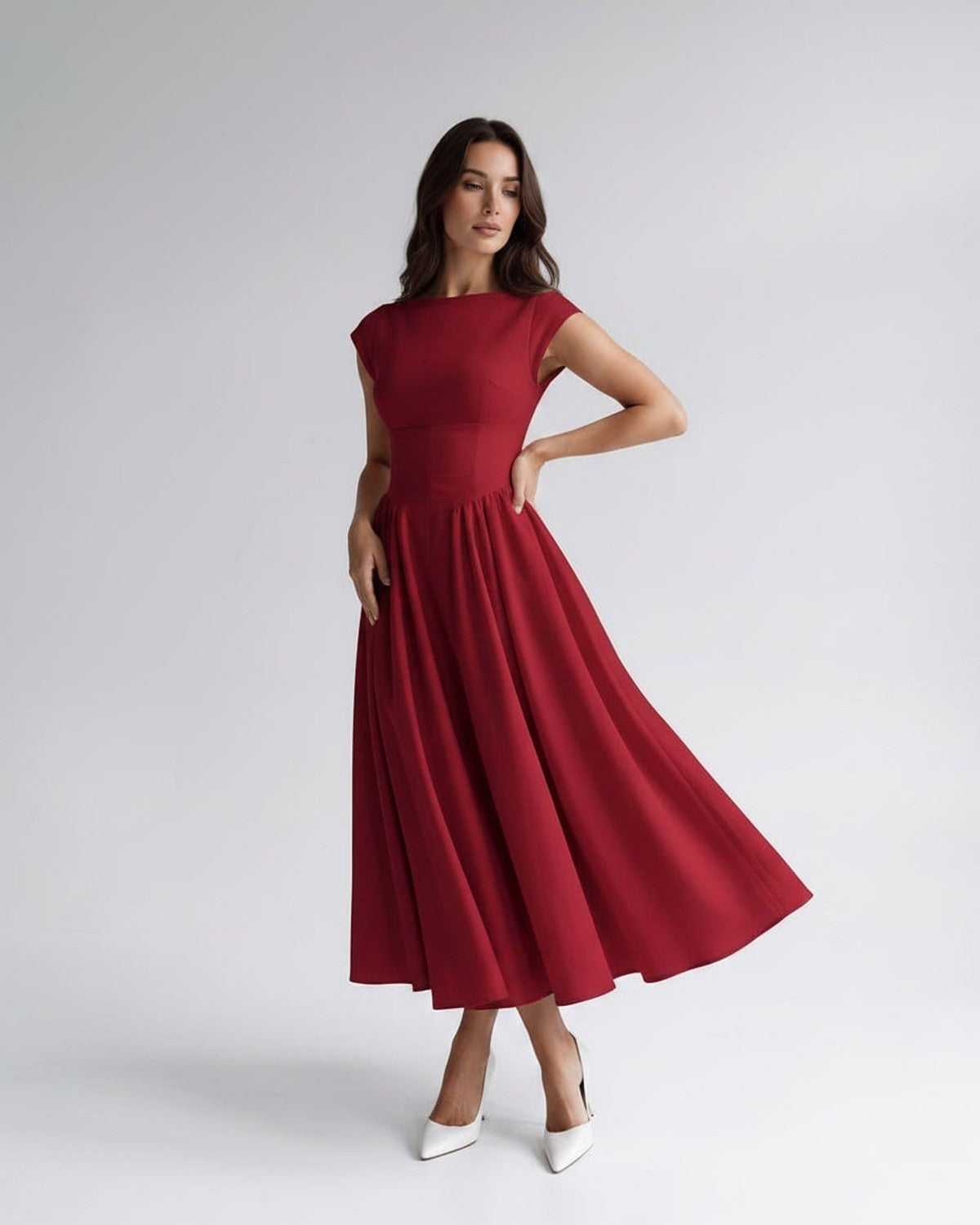 WOMEN'S FLARED A-LINE MIDI DRESS