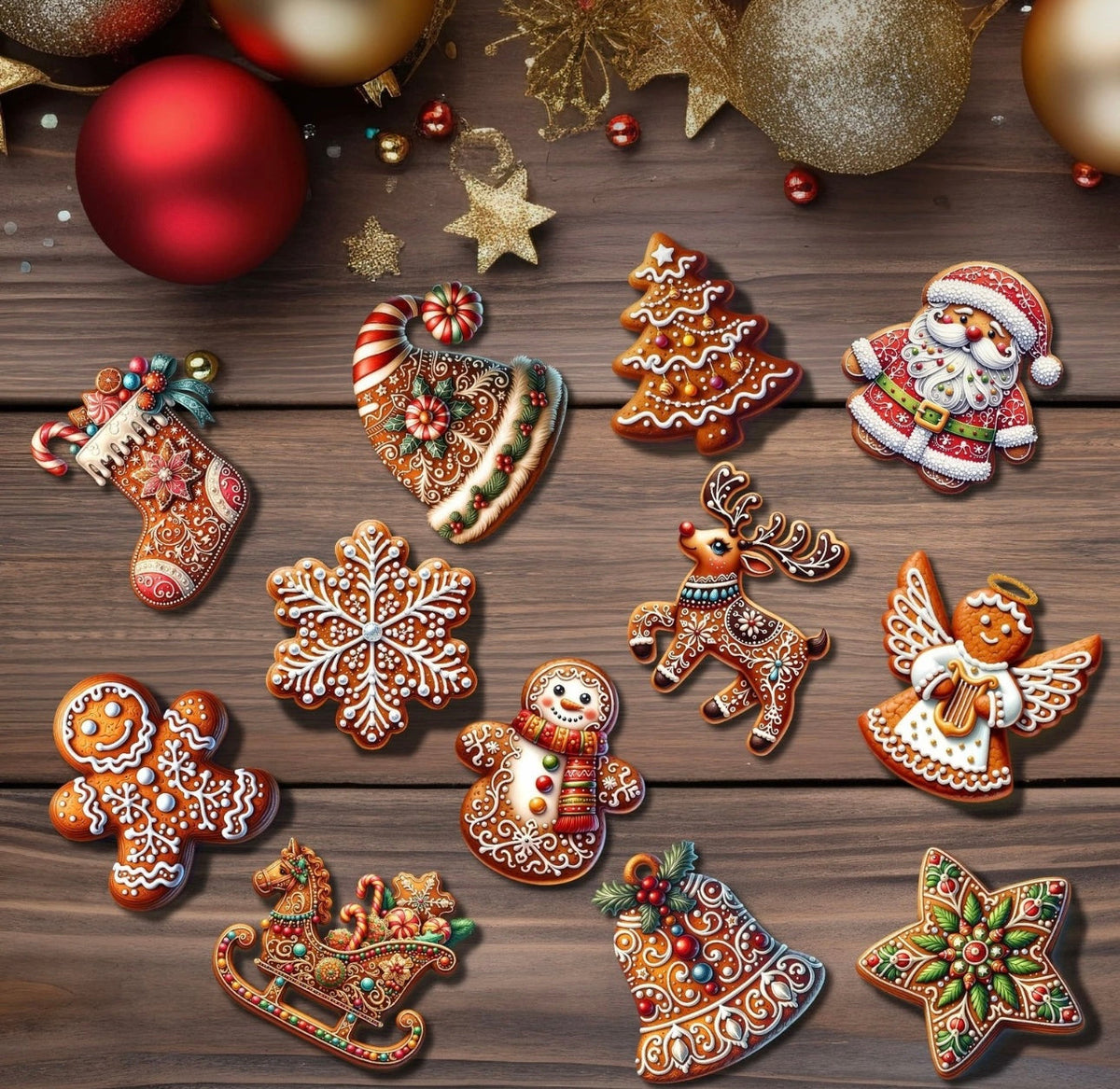 12-Piece Wooden Gingerbread Tree Decorations