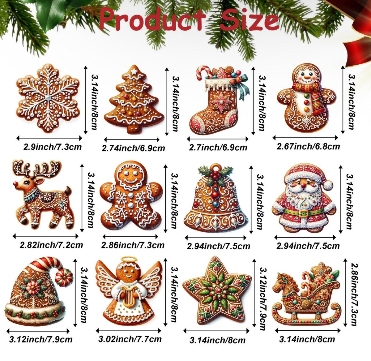 12-Piece Wooden Gingerbread Tree Decorations