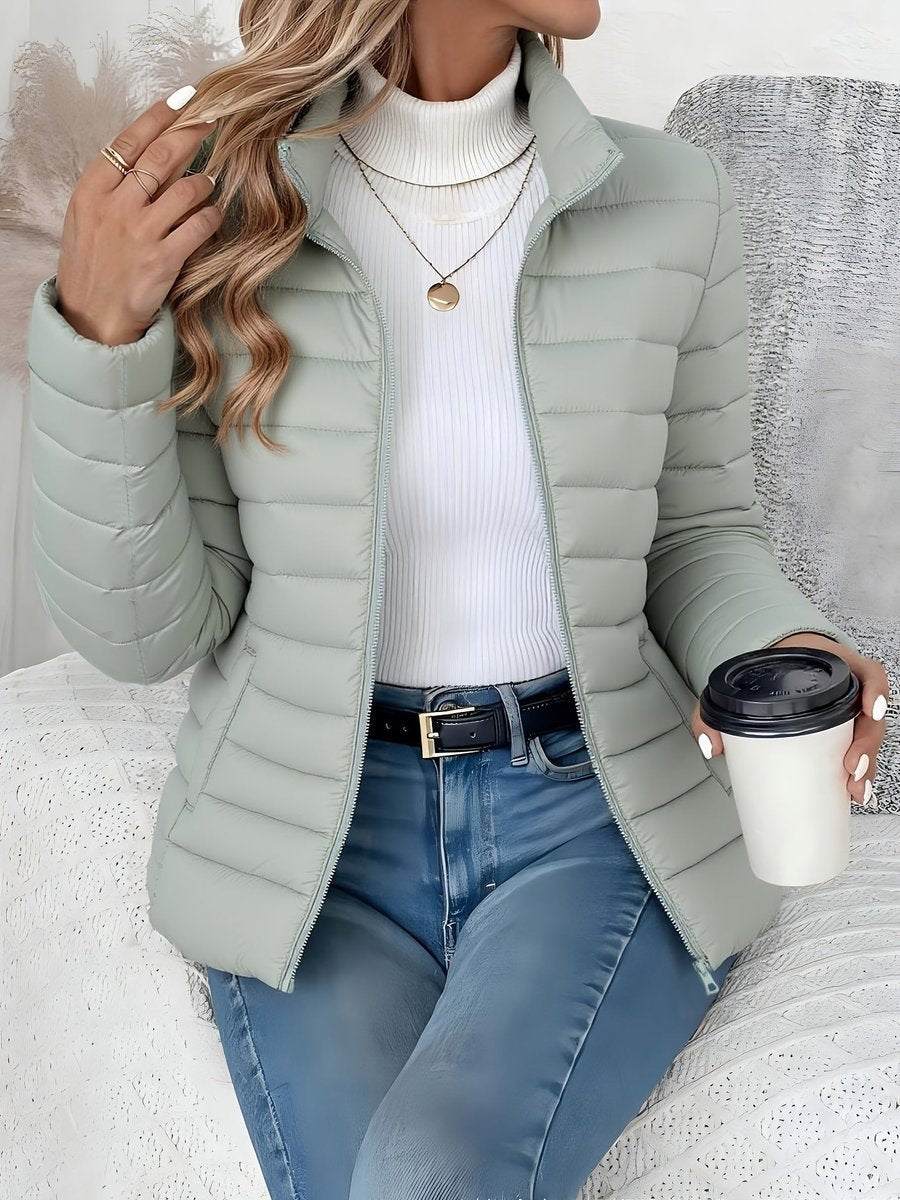 Slim stand collar puffer coat, alternate view