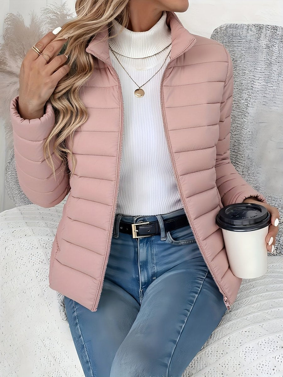 Slim stand collar puffer coat in pink