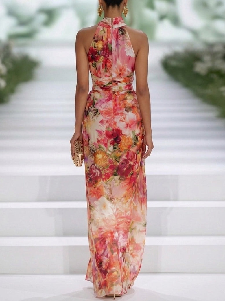 Open-back halter wedding guest dress, alternate view