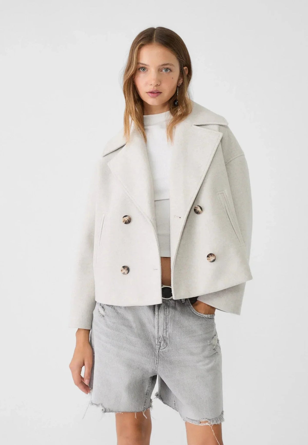 Tailored double-breasted jacket in white, front view