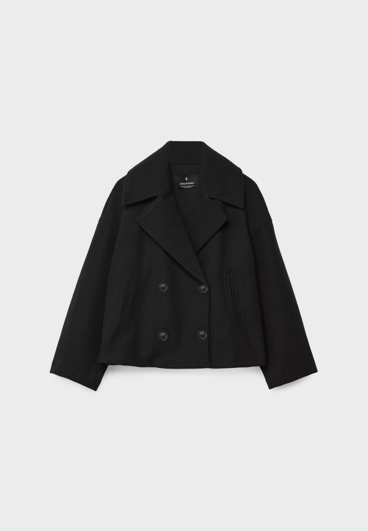 Tailored double-breasted jacket in black, detail view