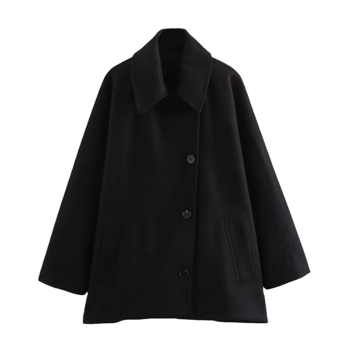 Turn-down collar button jacket in khaki