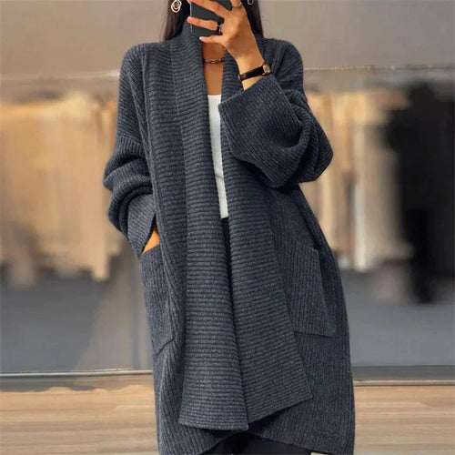 Chunky shawl collar open front cardigan in charcoal gray