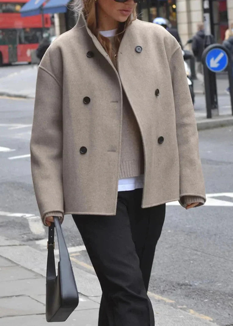 Double-breasted stand collar jacket, styled view