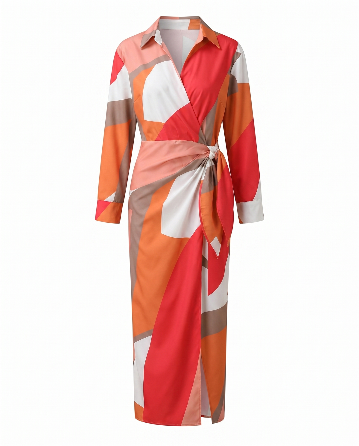 Leaf print wrap maxi dress in multicolor, product flat view
