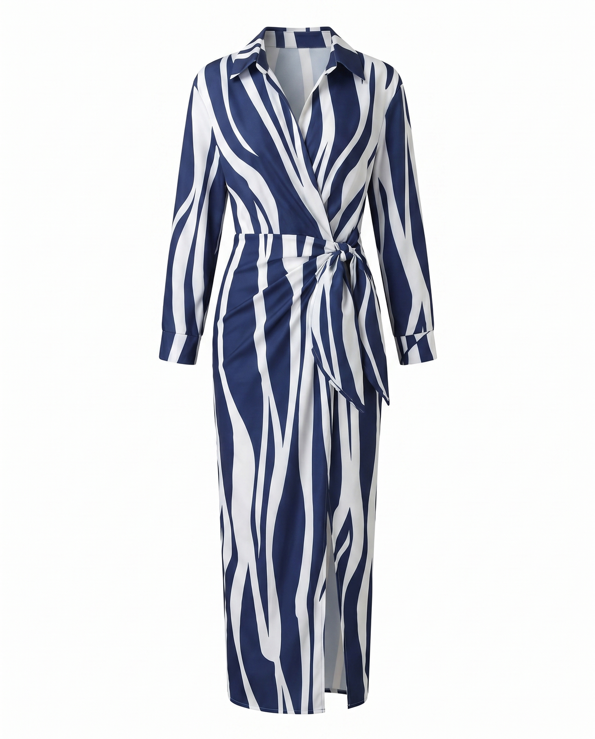 Leaf print wrap maxi dress in white, product flat view