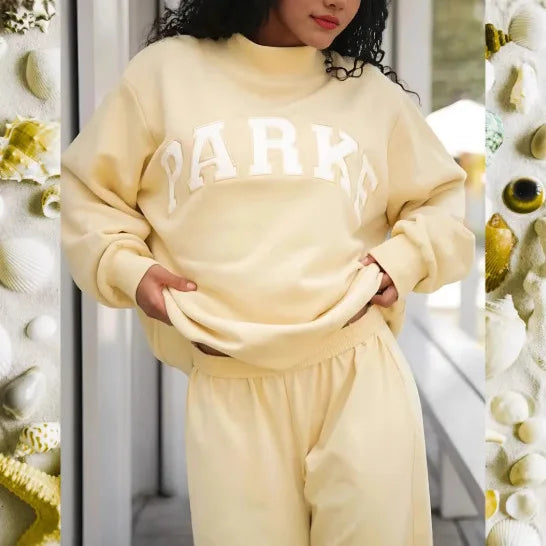 Varsity mock neck sweatshirt in yellow