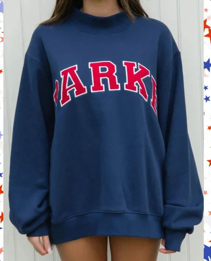 Varsity mock neck sweatshirt in navy