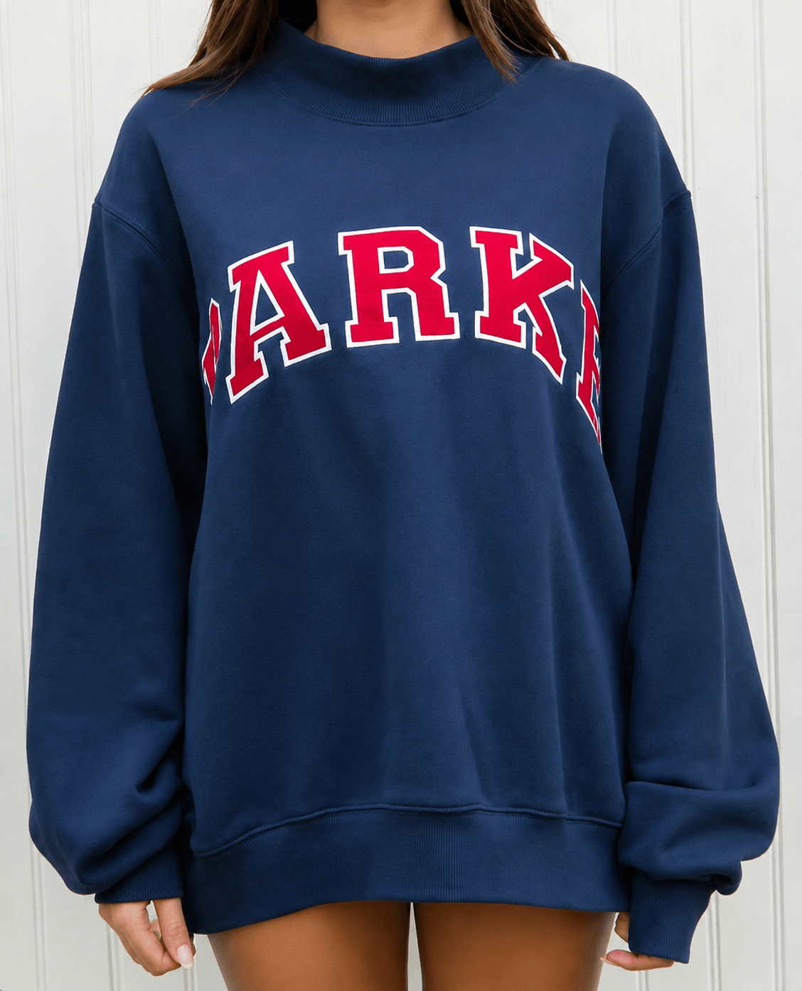 Varsity mock neck sweatshirt in navy