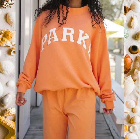 Varsity mock neck sweatshirt in orange