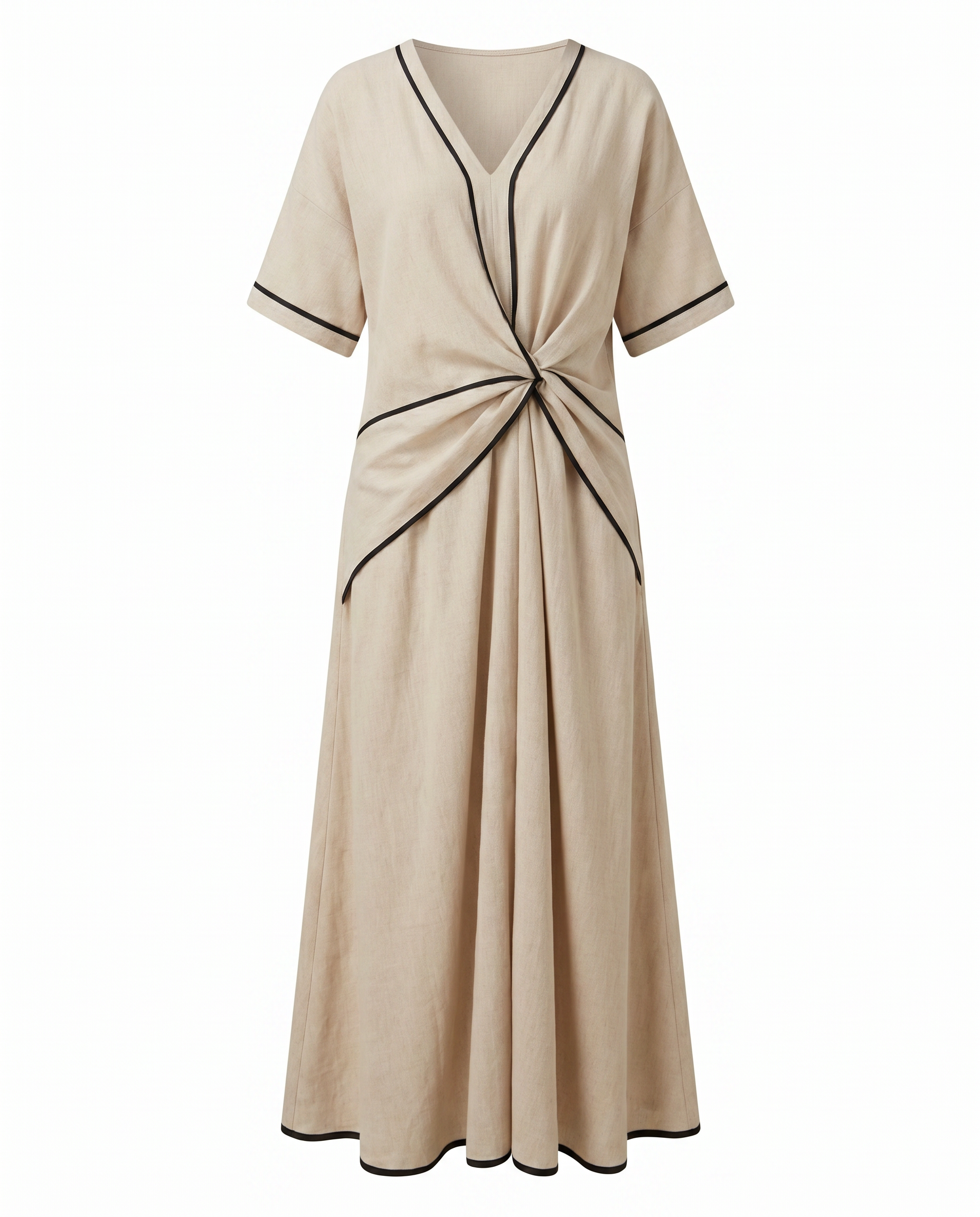 Twist front maxi dress in beige, product flat view